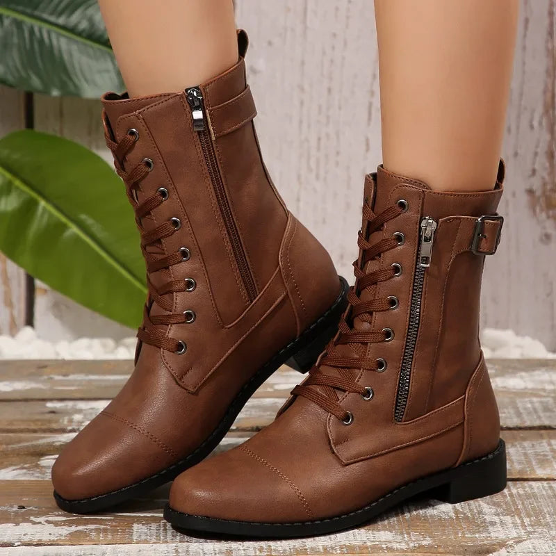 Plus Size Autumn New European and American Flat Low Heel Short Boots Roman Zip Boots for Women