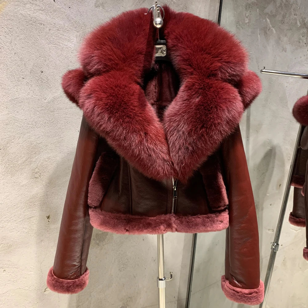 Shearling Luxe Fur-Collar Leather Jacket – Premium Winter Outerwear