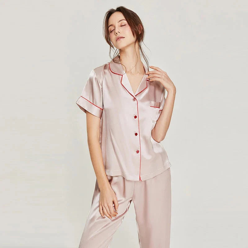 Women's Pink Silk Pajamas Short Sleeve Real Silk Sleepwear