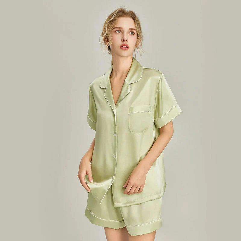 Women's Pink Silk Pajamas Short Sleeve Real Silk Sleepwear