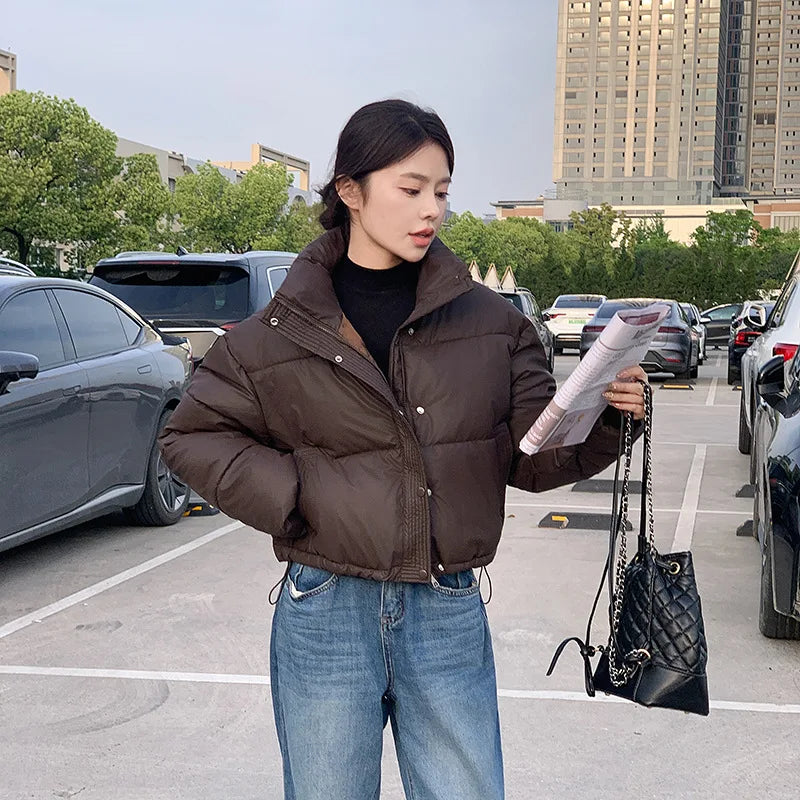 Women Winter Cropped Jacket – Warm Cotton-Padded Puffer Coat