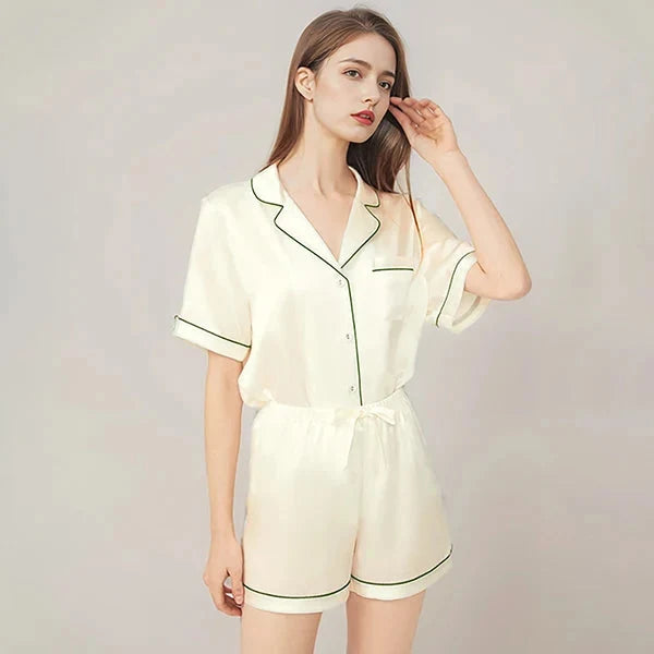 Real Mulberry Silk Pajama Set: Short Sleeve & Shorts