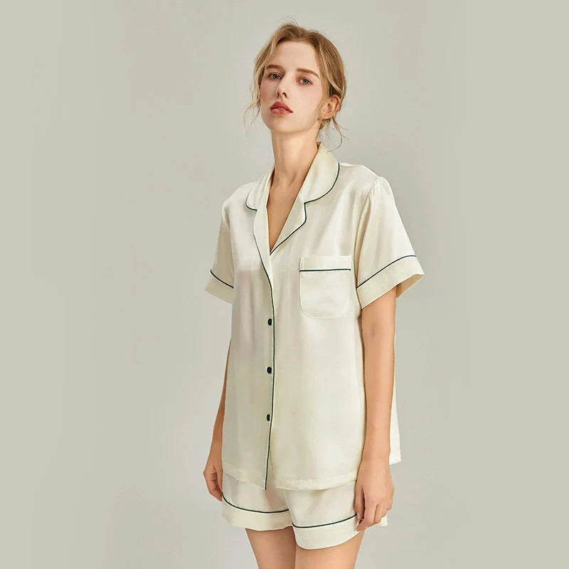 Women's Pink Silk Pajamas Short Sleeve Real Silk Sleepwear