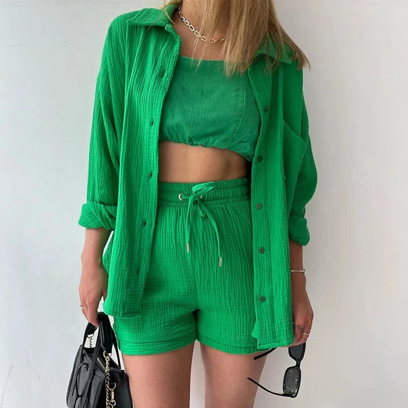 Women’s 2-Piece Cotton Gauze Pajama Set Summer Sleepwear