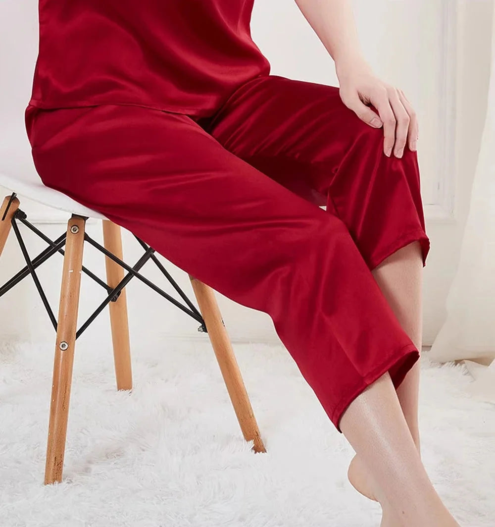 Women’s Mulberry Silk Capri Pajama Set 2-Piece Sleepwear