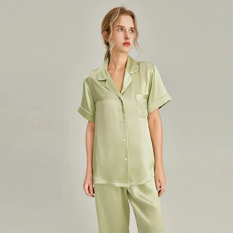 Women's Pink Silk Pajamas Short Sleeve Real Silk Sleepwear