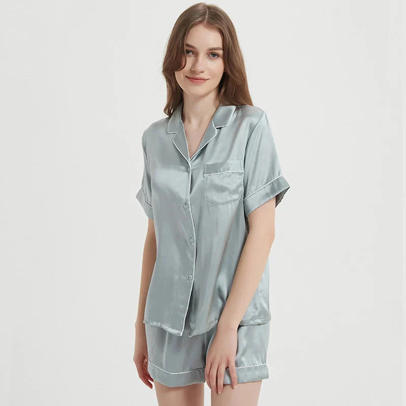 Women's Pink Silk Pajamas Short Sleeve Real Silk Sleepwear