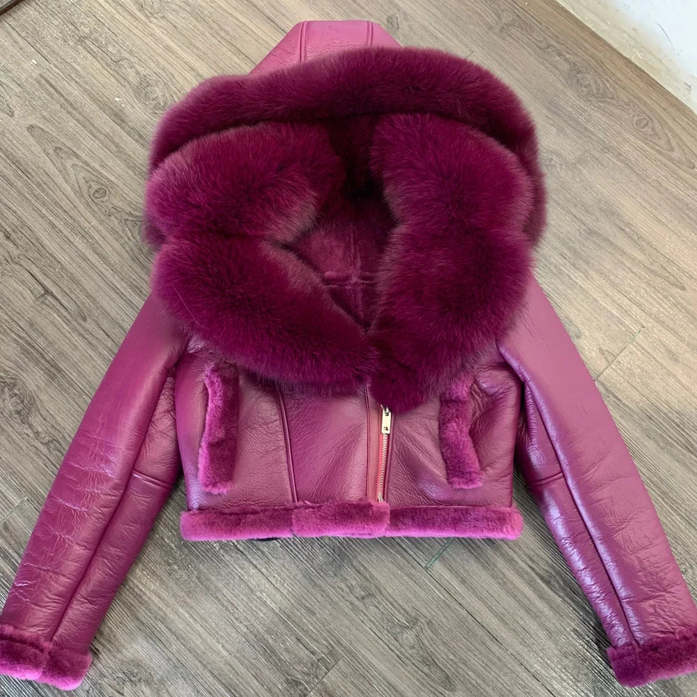 Shearling Luxe Fur-Collar Leather Jacket – Premium Winter Outerwear