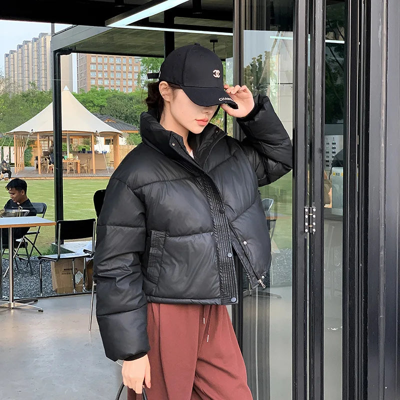 Women Winter Cropped Jacket – Warm Cotton-Padded Puffer Coat