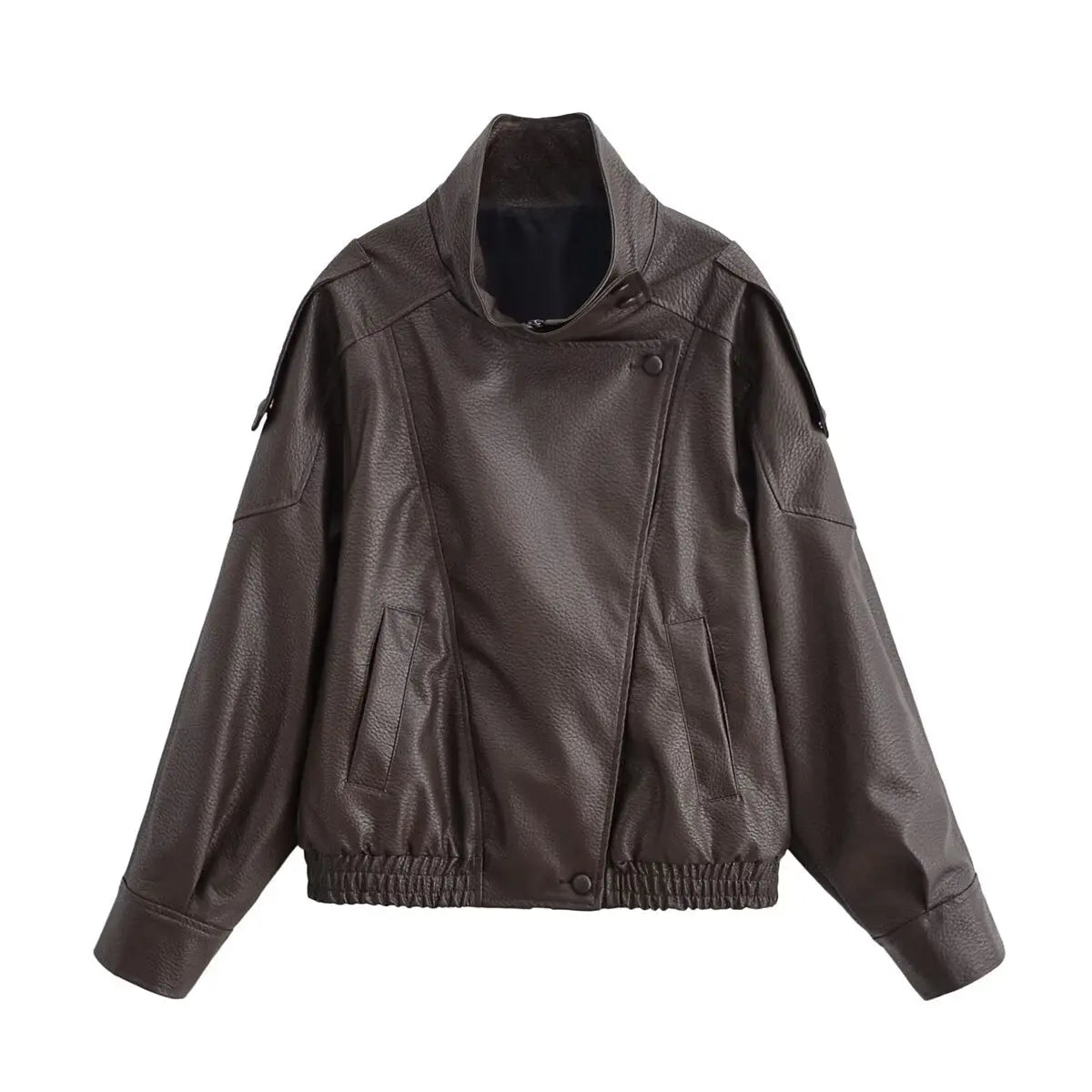 HH Women Autumn Elegant Street Style Coats Woman Asymmetric Button Pocket Long Sleeves Black Loose Zipper Slim Jackets