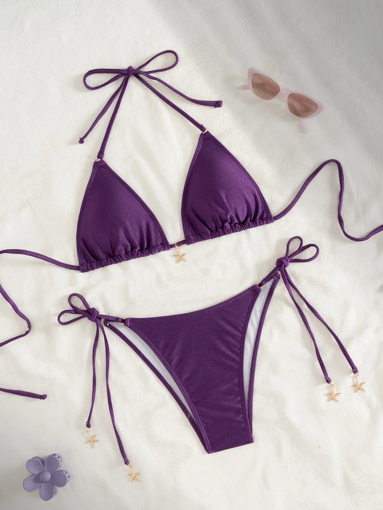 2026 Solid Color Bikinis Set Triangle Swimwear Women Bandage Swimsuit Patchwork Bathing Suit Beach Biquini Mujer Swimming Wear