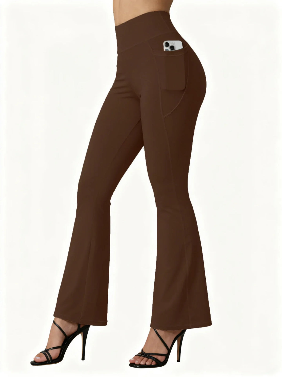 High Waisted Flared Yoga Leggings Women Butt Lifting with Pocket Design Wide Leg Leggings Running Tights Plus Size Gym Pants