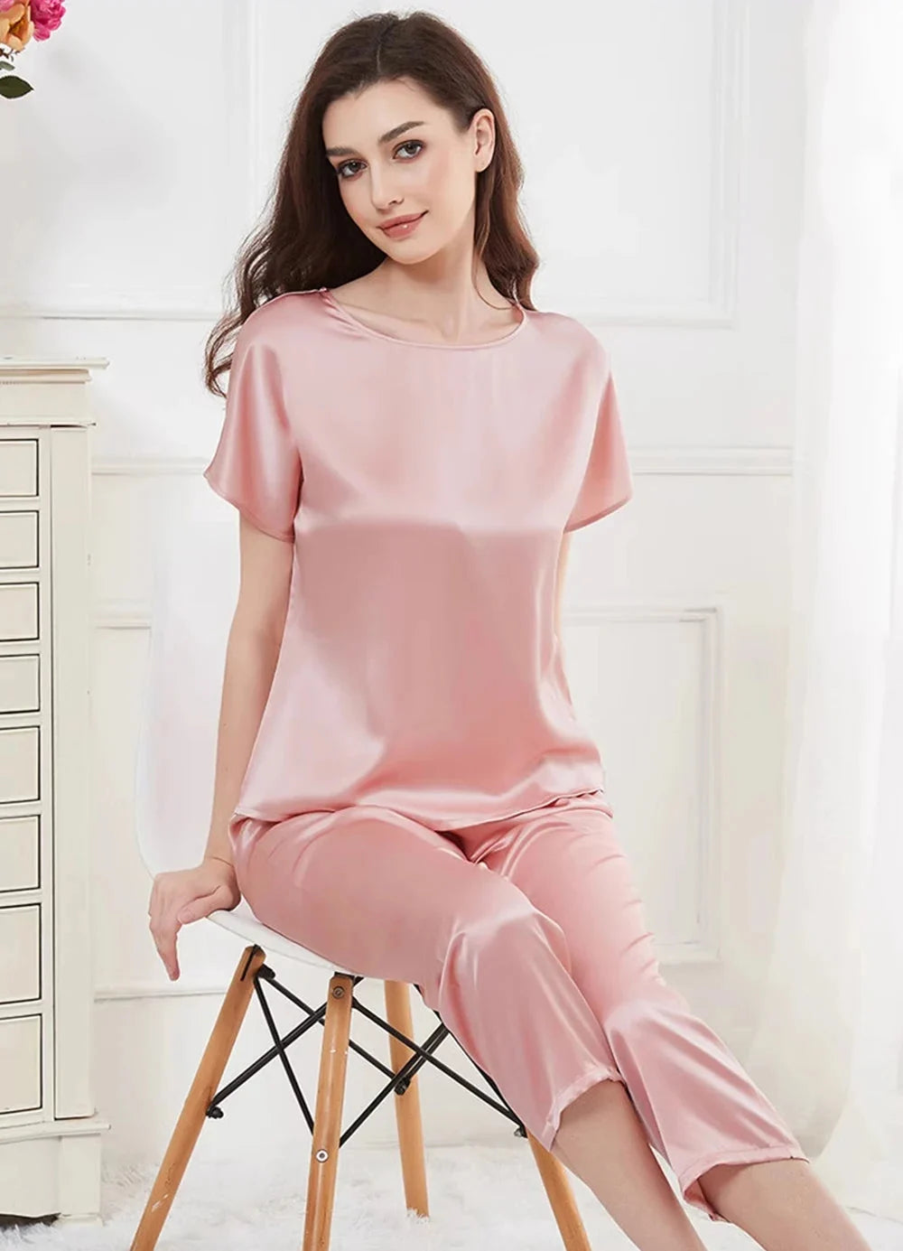 Women’s Mulberry Silk Capri Pajama Set 2-Piece Sleepwear