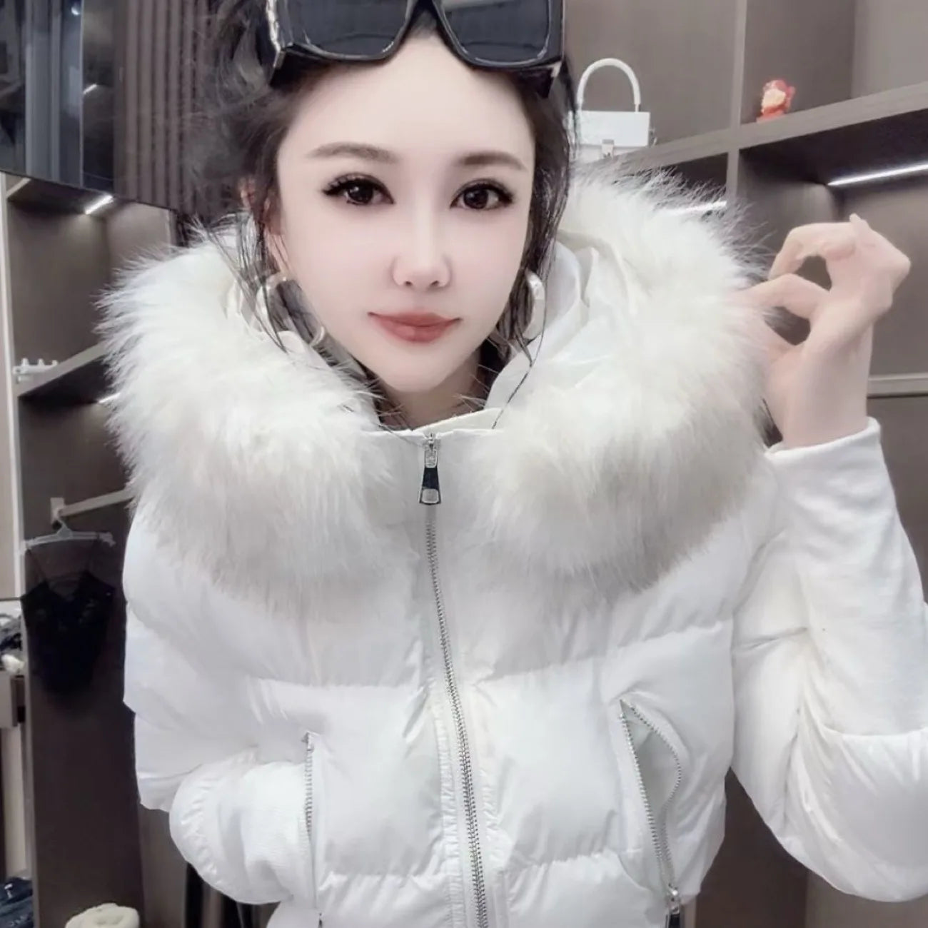 Y2K Retro Slim Women's Autumn and Winter Title Seamed Cotton Jacket Faux Fur Collar Long Sleeve Jacket 2025 New Jacket