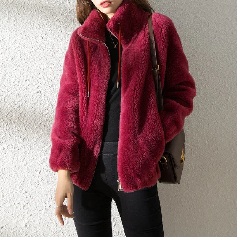 Women Autumn Winter Faux Fur Coats Zipper Cardigan Plush Thick Warm Coat Loose Oversized Outerwear Female Coral Fleece Overcoat