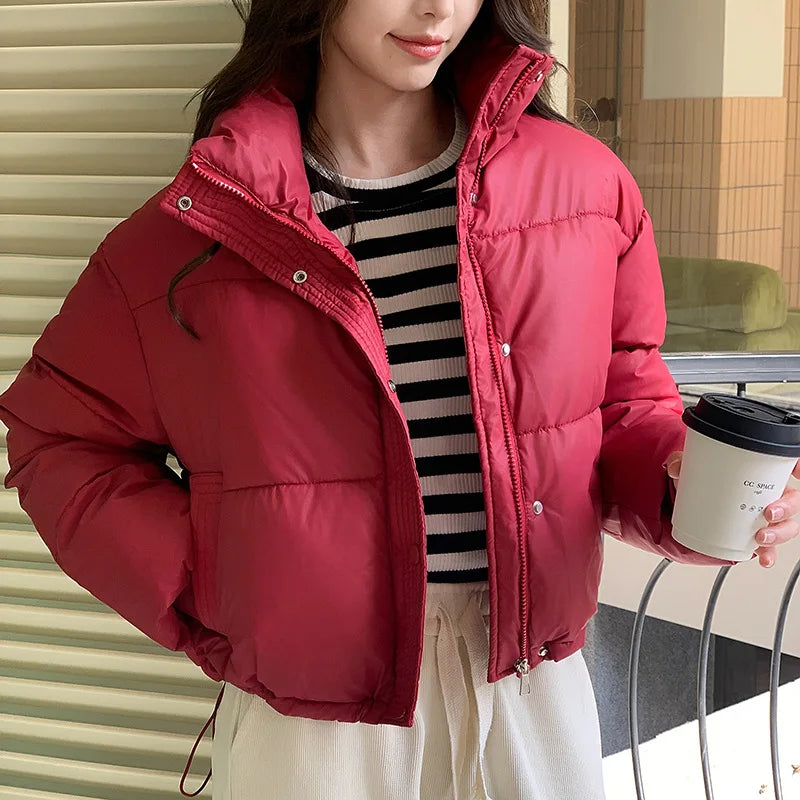 Women Winter Cropped Jacket – Warm Cotton-Padded Puffer Coat