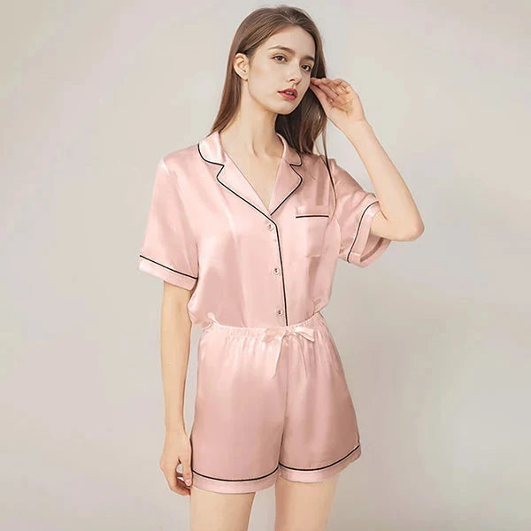 Real Mulberry Silk Pajama Set: Short Sleeve & Shorts