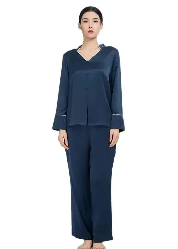 Elegant Women's Real Silk Pajamas Long Sleeve