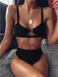 High Waist Bandeau Thong Bikini Set