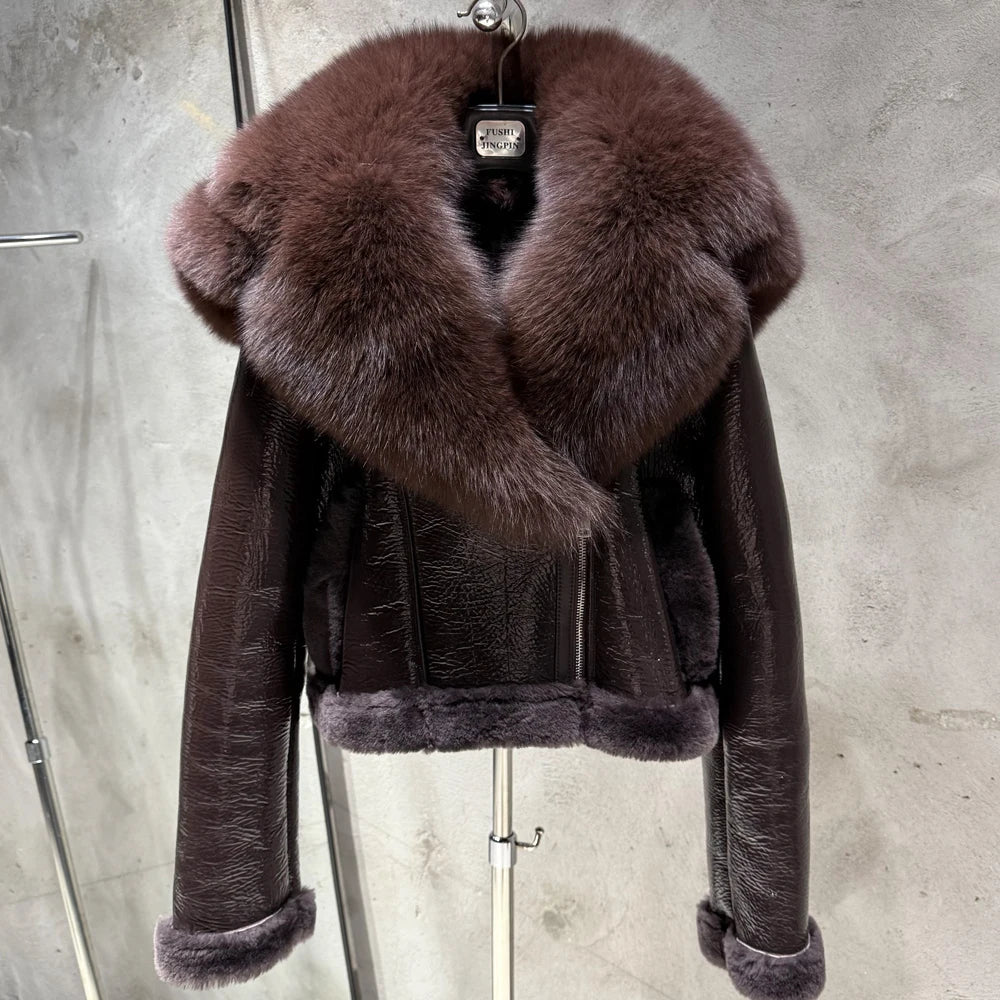 Shearling Luxe Fur-Collar Leather Jacket – Premium Winter Outerwear