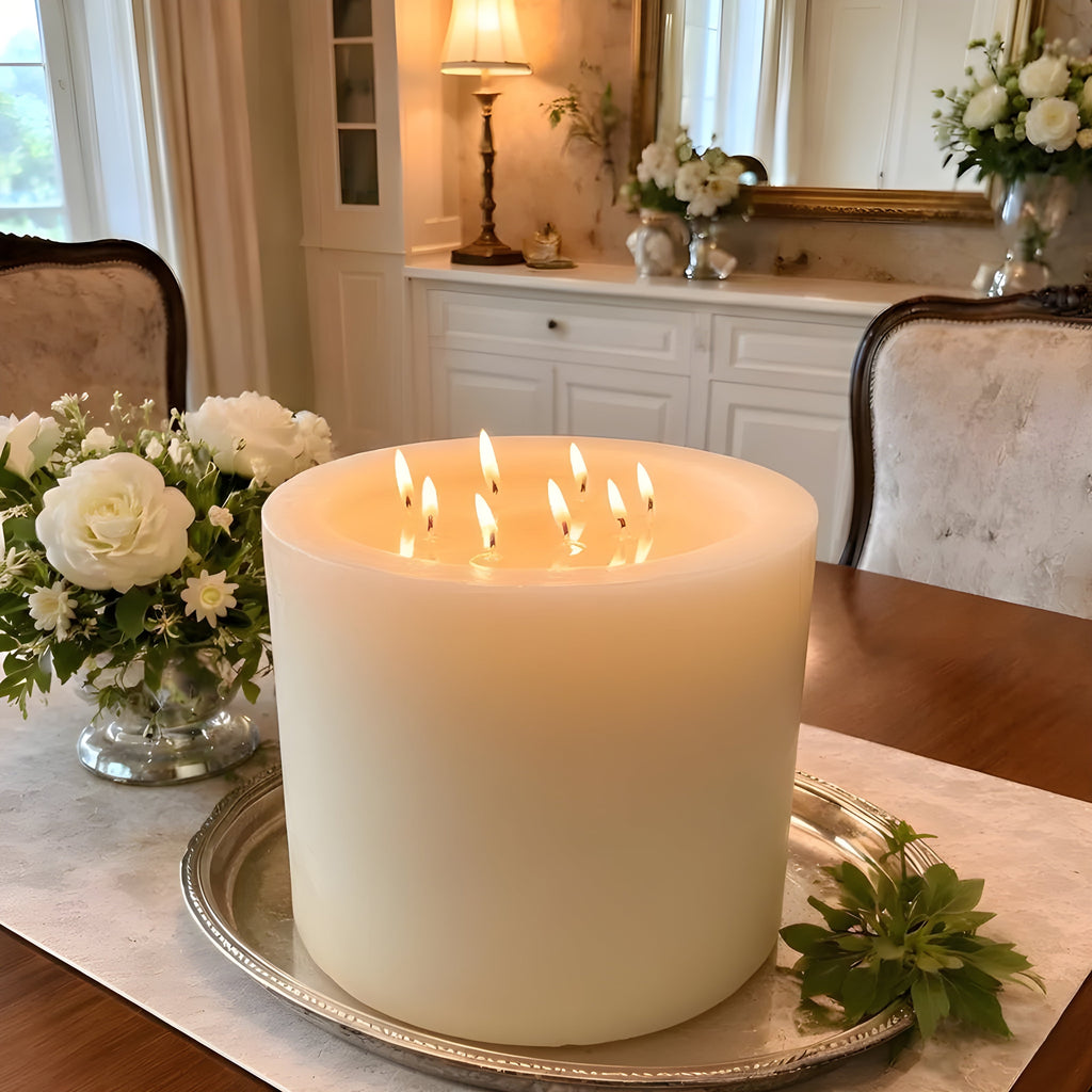 Bonfire White Beeswax Candle — 8-Wick Luxury Statement Pillar