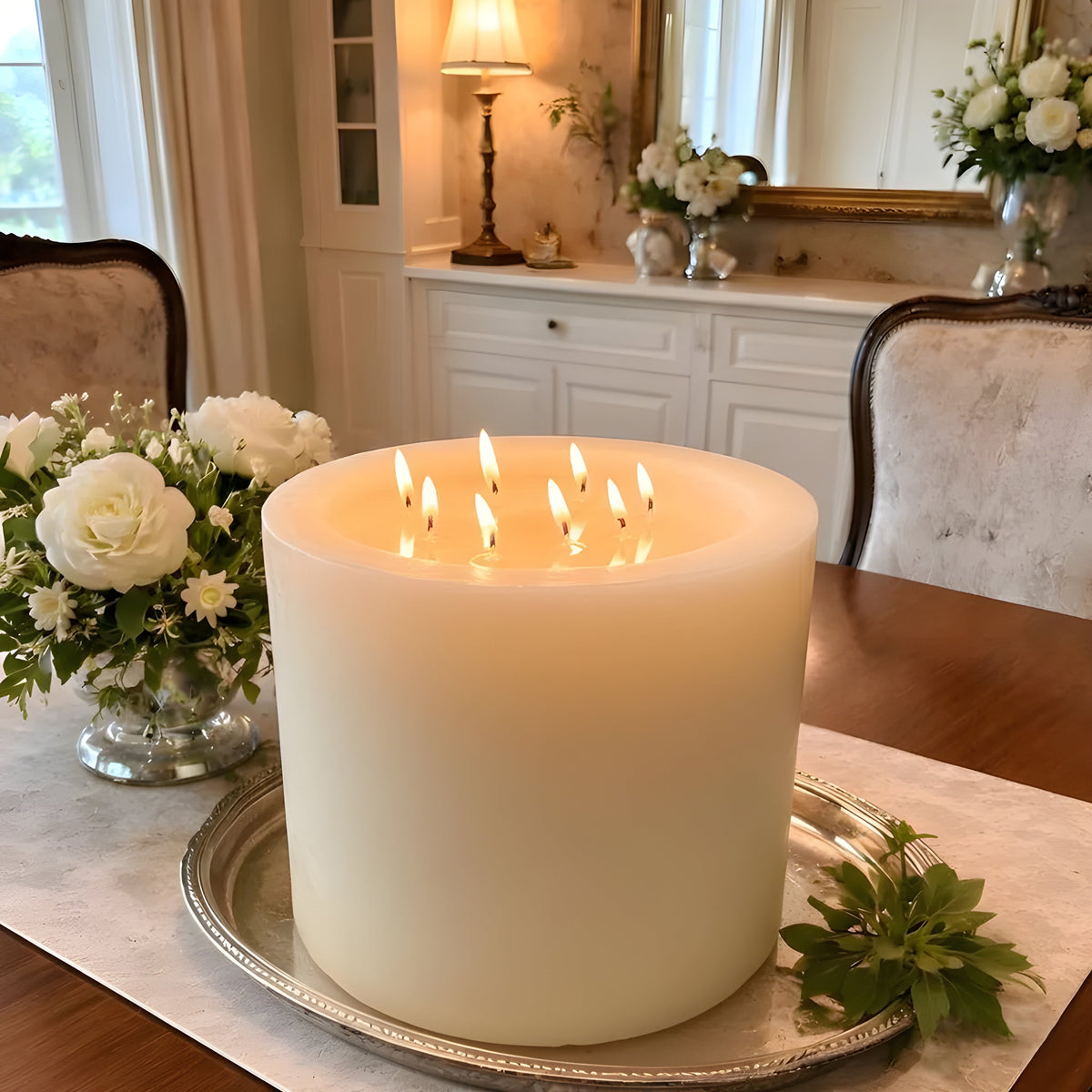 Bonfire White Beeswax Candle — 8-Wick Luxury Statement Pillar