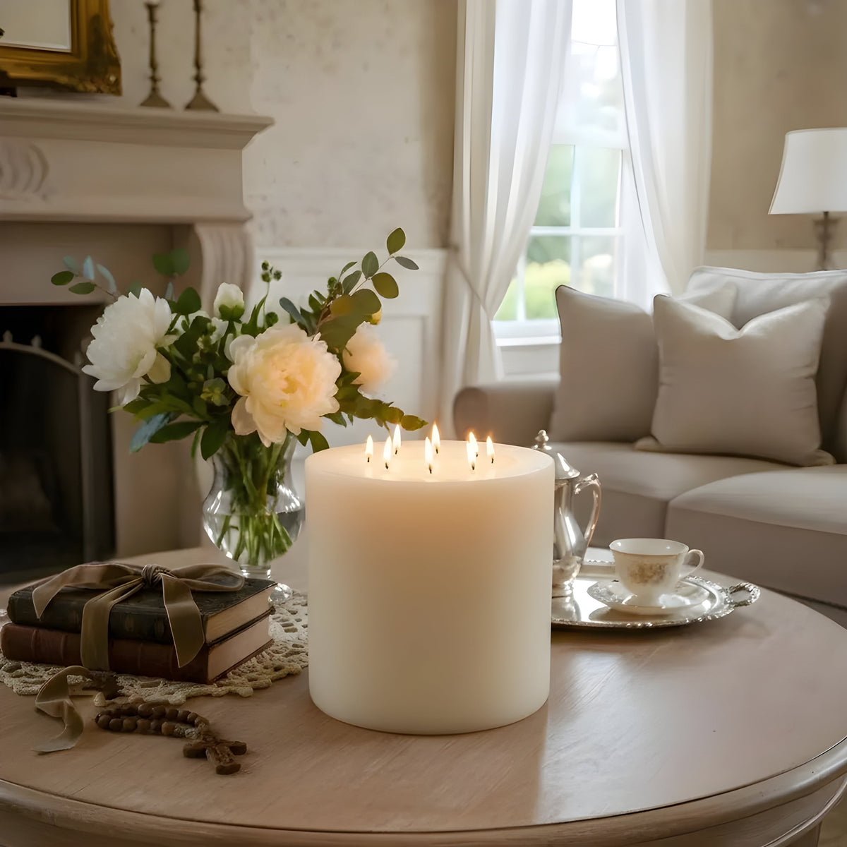Bonfire White Beeswax Candle — 8-Wick Luxury Statement Pillar