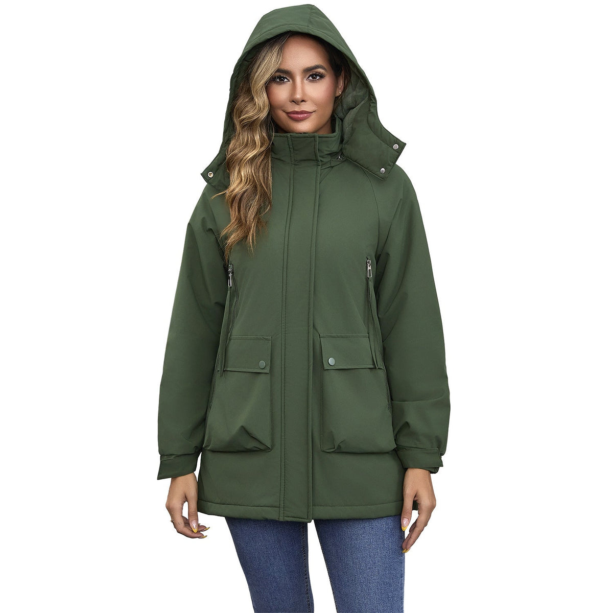 Parka Fleece Padded Coat Shell Jacket Waterproof Lady Fall Winter Coat