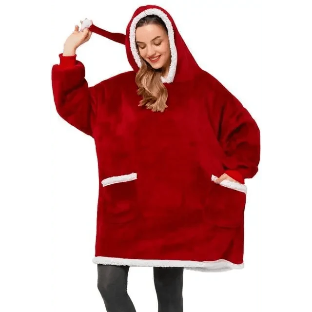 Fashion Winter Oversized Hoodie Women Sweatshirt Hooded Bathrobe Coats Blanket With Sleeves Fleece Christmas TV Blanket Warm Blank Flannel Hoodie Cozy Plush Blanket Hooded Blanket Design Hoodie For Men Women