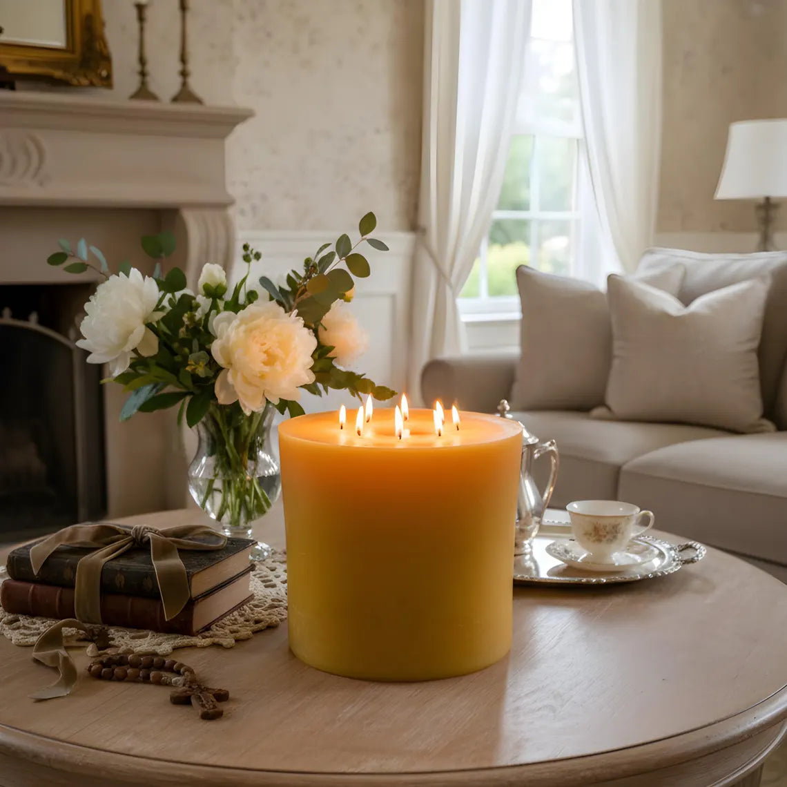 Bonfire Yellow Beeswax Candle — 8-Wick Luxury Statement Pillar