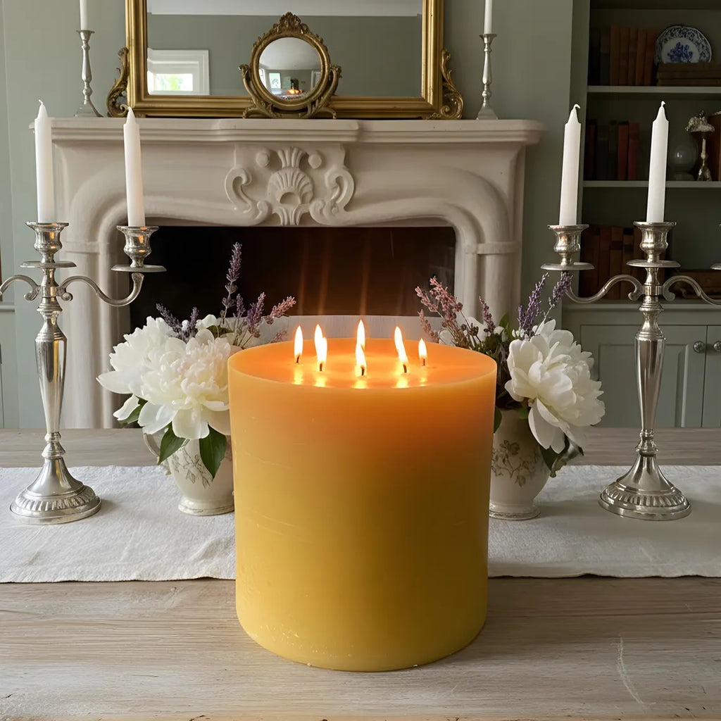 Bonfire Yellow Beeswax Candle — 8-Wick Luxury Statement Pillar