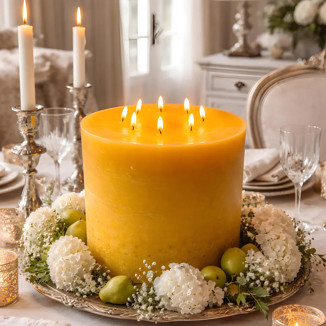 Bonfire Yellow Beeswax Candle — 8-Wick Luxury Statement Pillar