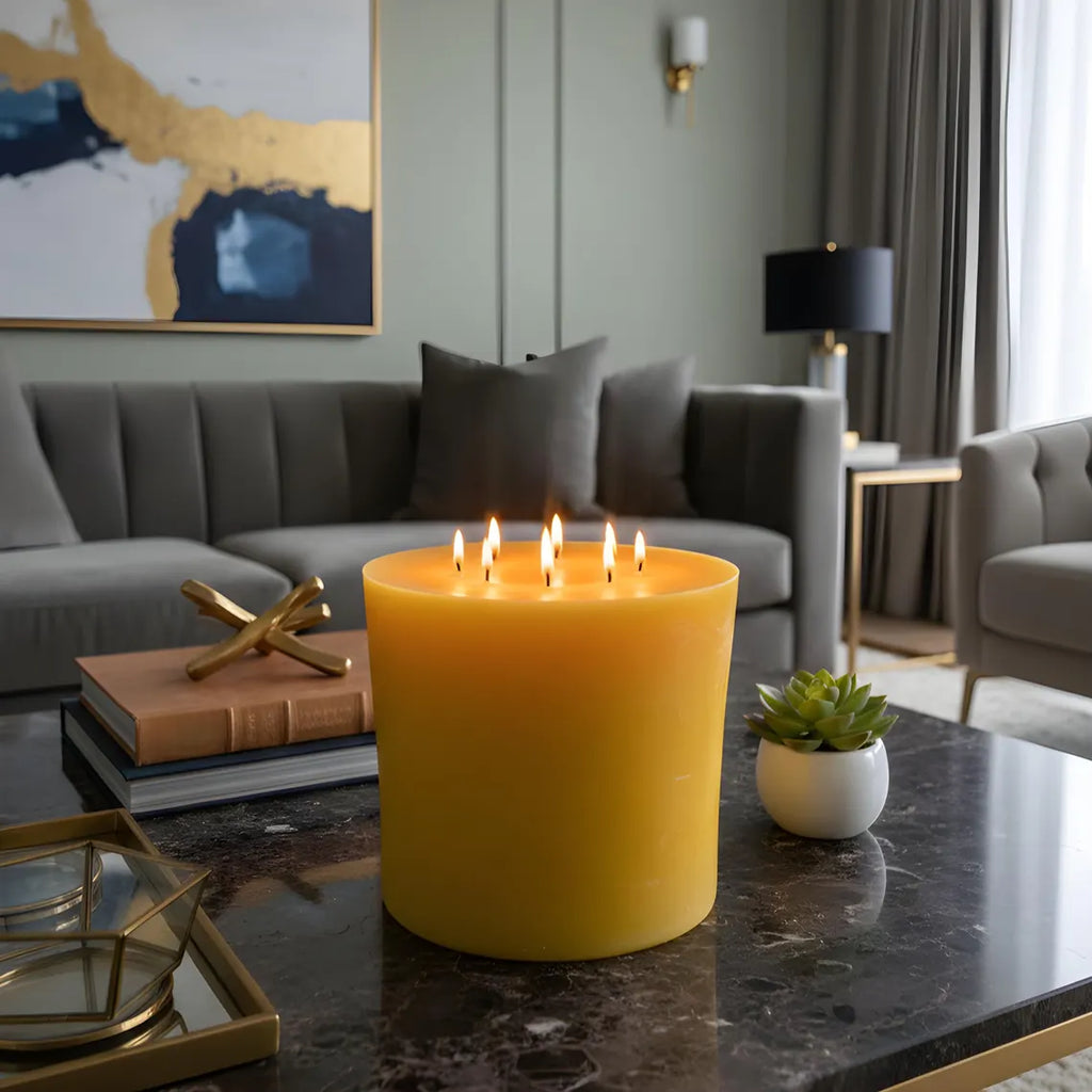 Bonfire Yellow Beeswax Candle — 8-Wick Luxury Statement Pillar