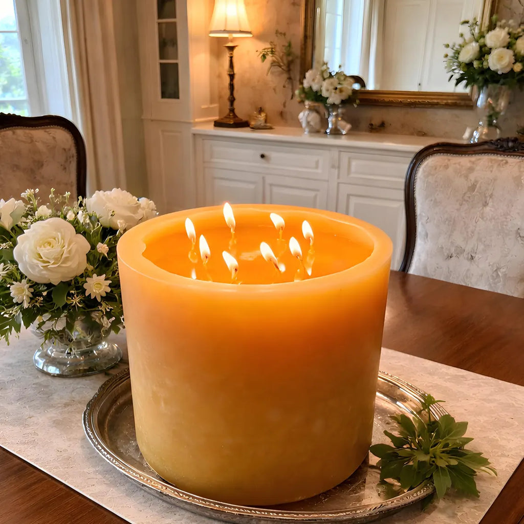 Bonfire Yellow Beeswax Candle — 8-Wick Luxury Statement Pillar