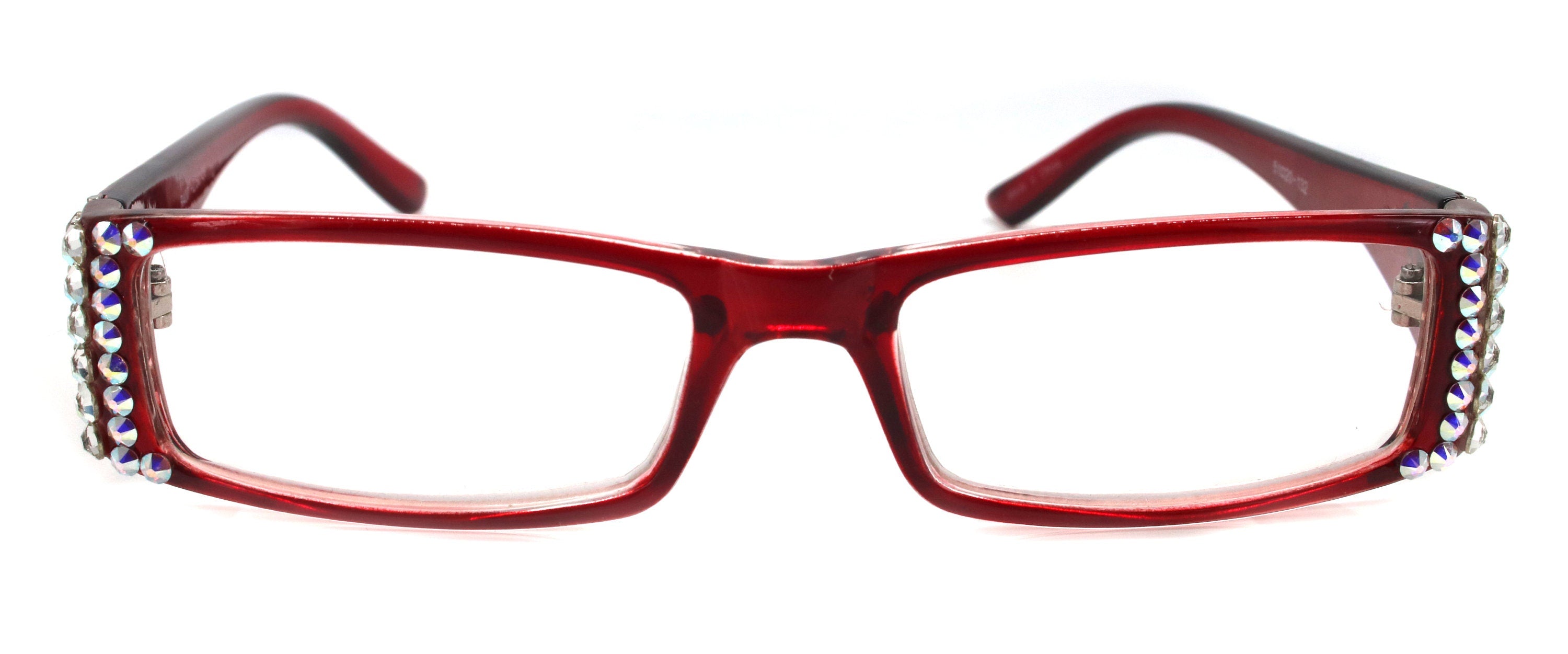 The French, (Bling) (Fleur De Lis) Women Reading Glasses W Genuine European Crystals (Aurora Borealis, Clear)  (Red) Frame, NY Fifth Avenue