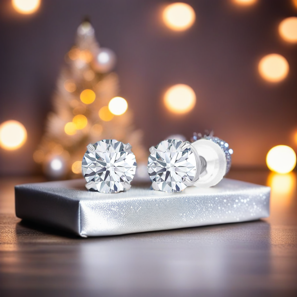 3.00 CTW AGI Certified Lab Grown Diamond Stud Earrings in 14K Gold